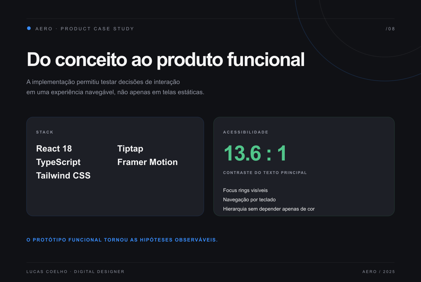 Stack de implementação e recursos de acessibilidade do Aero.